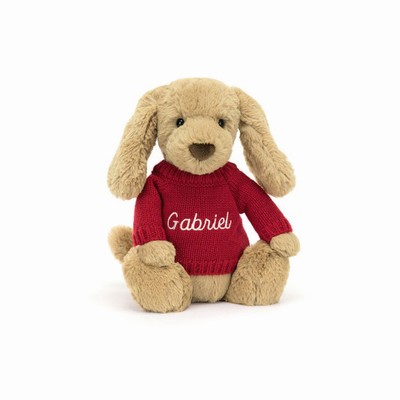 Jellycat Bashful Toffee Puppy with Red Jumper Australia | 106285OBL